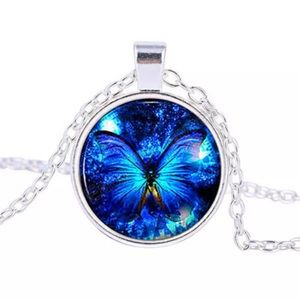 New Blue Glass Butterfly Cabochon  Necklace